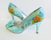 Wedding Shoes - Bridal Shoes - I do Shoes- Hand painted Heels- Light Green shoes- I do Shoes