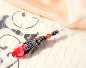 CLEARANCE Beaded hat pin women Renaissance court jester orange black white lamp glass filigree Victorian scarf lapel stick brooch TAGT tenx