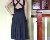Vintage maxi polka dress - navy and white - cross back