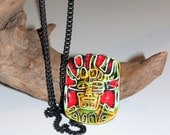 Large Abstract Vibrant Vintage Venezuelan Ceramic Face Mask Pendent