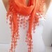 Cotton Scarf  Orange Scarf Shawl Headband -Cowl with Lace Edge Summer Scarf
