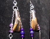 buffalo teeth, amethyst, quartz earrings
