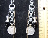 Kuchi Coin, glass bead, chain earrings