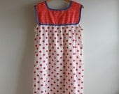 Vintage 1950s / 1960s Cotton Red and White Polka Dot Bib Dress / Graphic Yoke Tunic