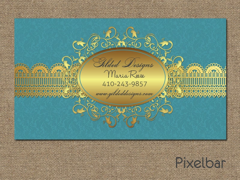Damask  Business Card Design Gold and Turquoise No.113