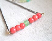 Pink and Mint Long Triangle Earrings
