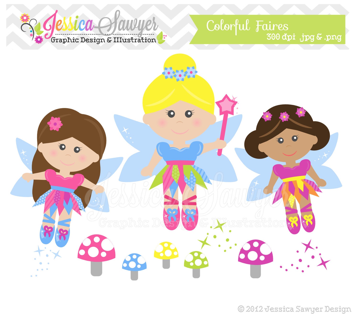 INSTANT DOWNLOAD Colorful fairy clip art - fairies clipart - woodland graphic - commercial use - digital scrapbooking Il_570xn