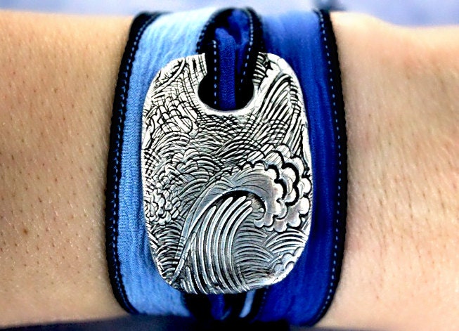 Ocean Waves Artisan Silk Tie Wrap Bracelet - 2littlePs