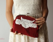 Red Clutch with handmade crochet