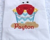 Applique Crab Hunt Sand Pail Summer Beach Birthday Boy Chevron T-Shirt or Onesie