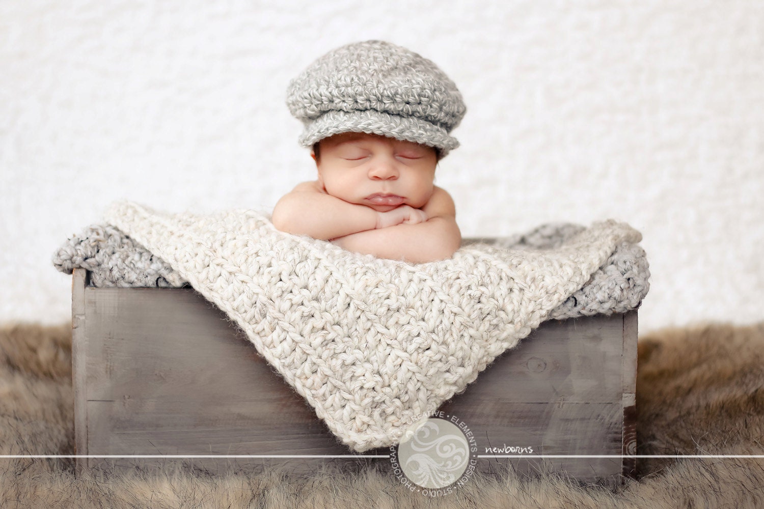 Baby Boy Irish Donegal Cap, Preemie/Newborn Baby Boy Crochet Irish Donegal Baby Hat - Gray, Cream Tweed Wool Photography Prop Baby Boy Hat