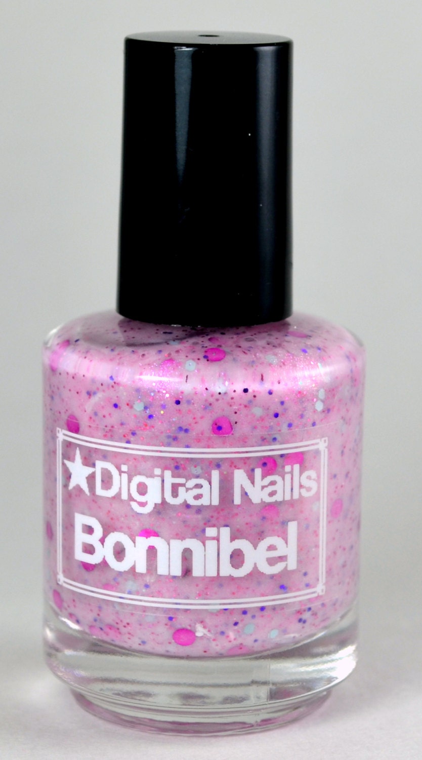 Bonnibel: a Digital Nails Nail lacquer inspired by Princess Bubblegum of Adventure Time- now with larger magenta circle gitter