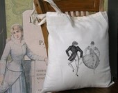 Lightweight 100% Cotton Tote Bag Natural Color with vintage couple dancing print