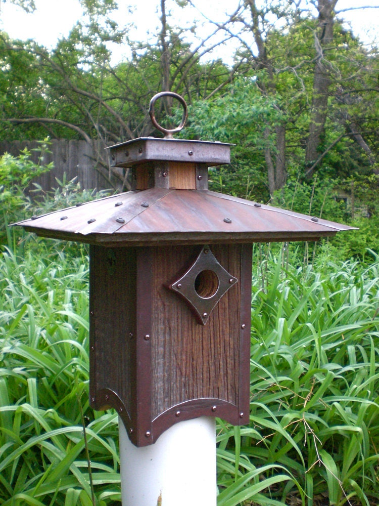 The Penthouse: Arts and Crafts/Craftsman Style Birdhouse From Reclaimed Barn Wood and Metal Roofing--Made to Order
