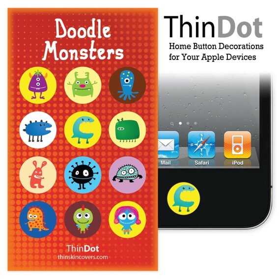 Doodle Monsters, Home Button Stickers for iPhone and iPad