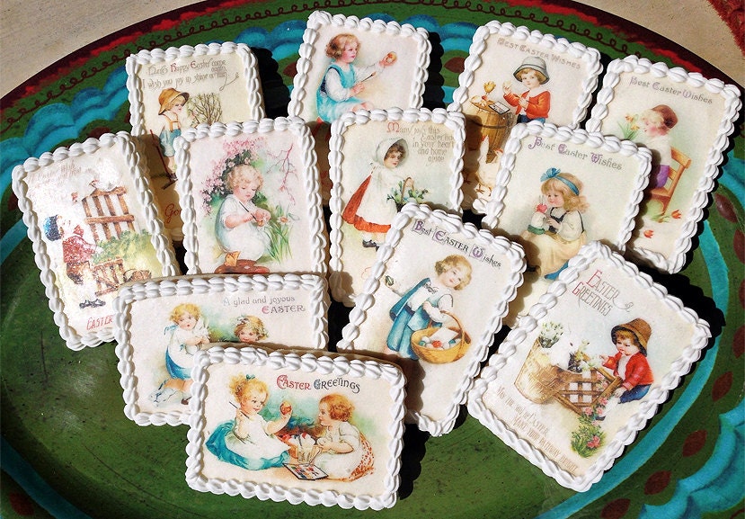 EASTER Children with Eggs & Chicks Wafer Papers for Cookies - Edible Images