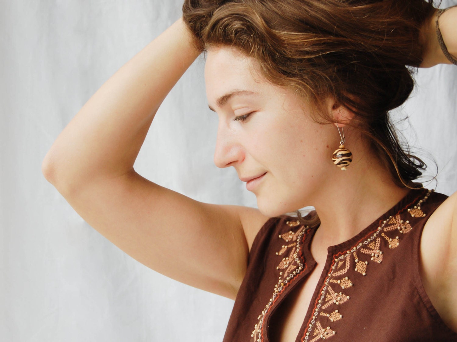 Tribal Tiger Wooden Earrings - Animal Pattern Dangle Earrings - Pyrography Wood Jewelry