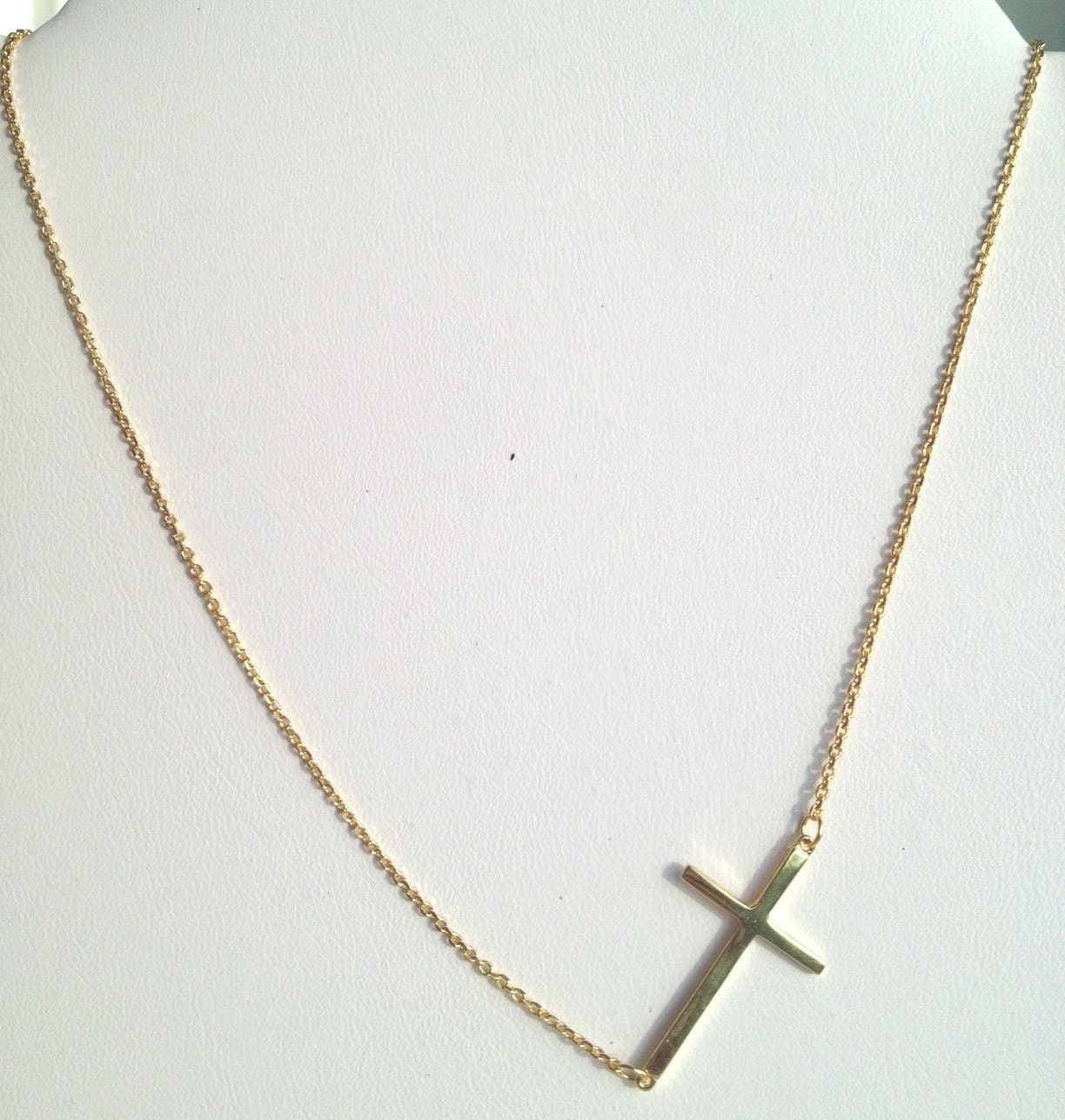 Side Cross Necklace - 14K Gold Vermeil, Side Cross Pendant GREAT layering piece and Mothers Day Gift