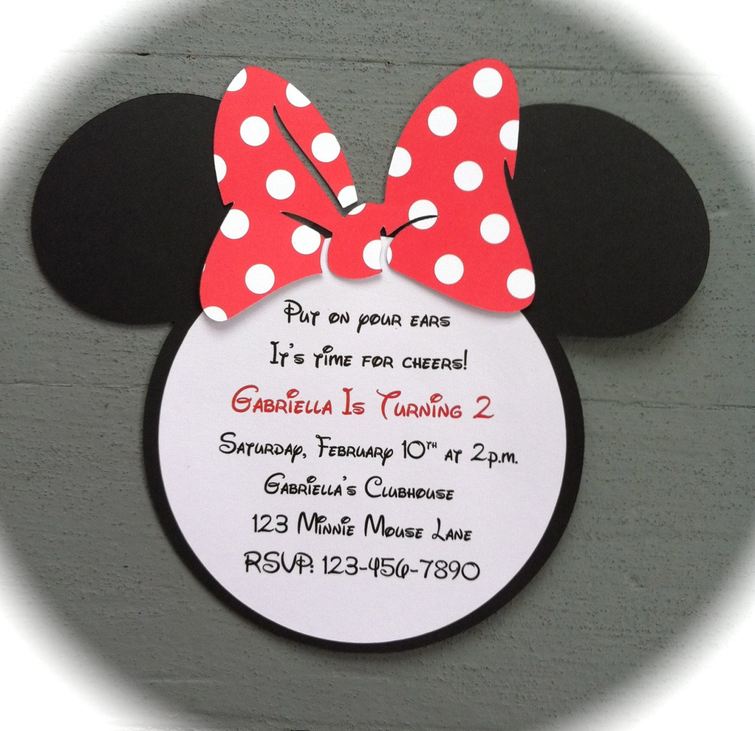 25 Handmade Minnie Mouse Invitations with Number on back - Red with White Polka Dots