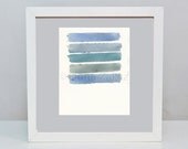 Watercolor Abstract Blue Grey Seascape Modern Art Original 11x12 cm / 3.9"x 4.3"