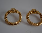 Vintage signed AVON gold medium hoop pierced earrings