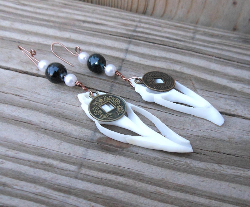 Beach Earrings - Sliced White Seashell Earrings - Brass Charm Earrings - Black and White Beads - Handmade Jewelry