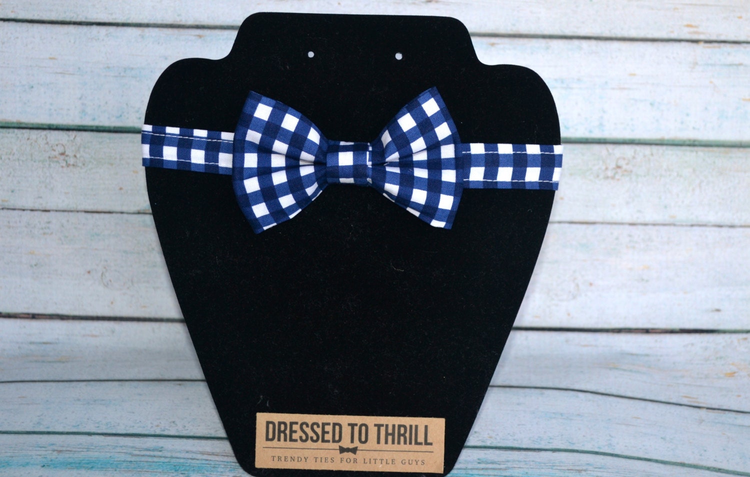 Navy Blue & White Checkered Gingham Adjustable Baby / Toddler / Child Bow Tie