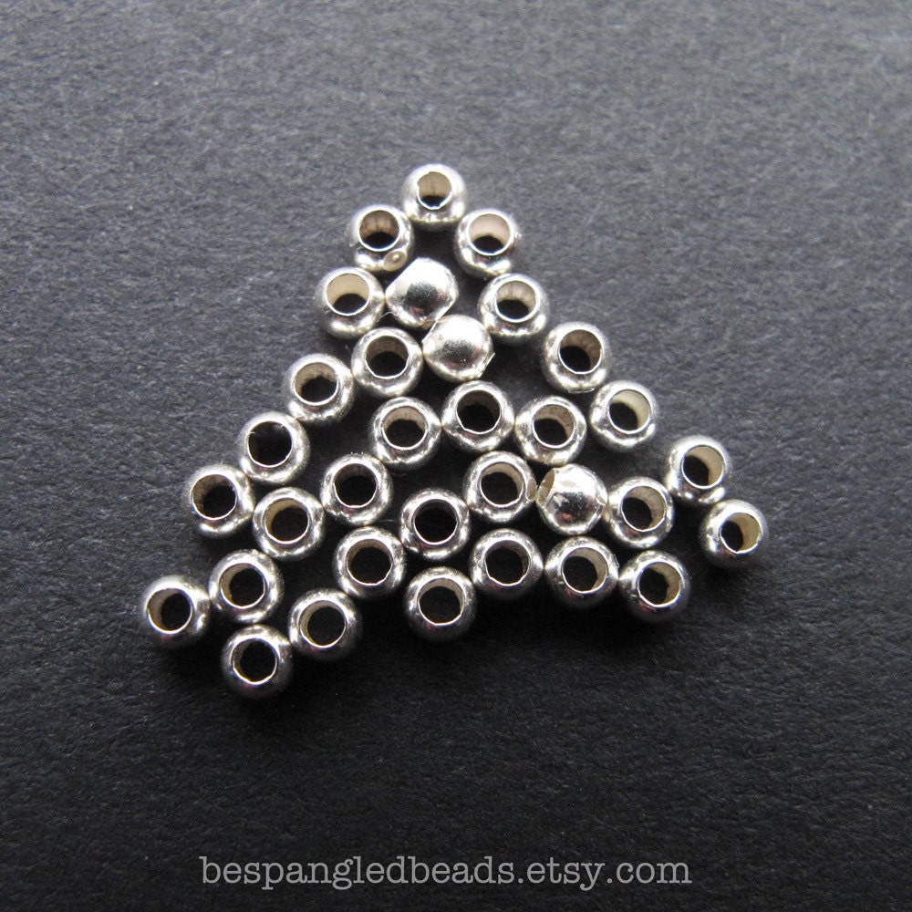 50 Sterling Silver 2mm Seamless Round Spacer Beads, 1.2mm hole