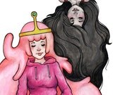 8.5 x 11" Princess Bubblegum and Marceline from Adventure Time watercolor print