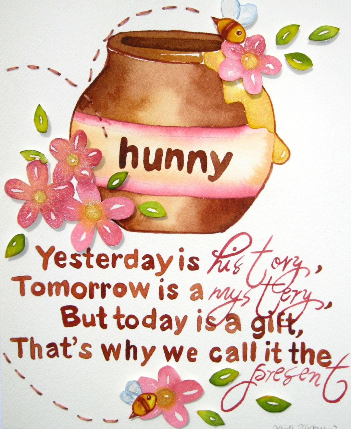 Inspired  by Classic Winnie The Pooh Honey Pot, original personalized painting, 8x10
