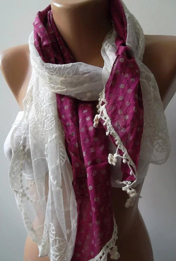 Shabby Chic Romantic Scarf - Elegant scarf - feminine Scarf... fuchsia