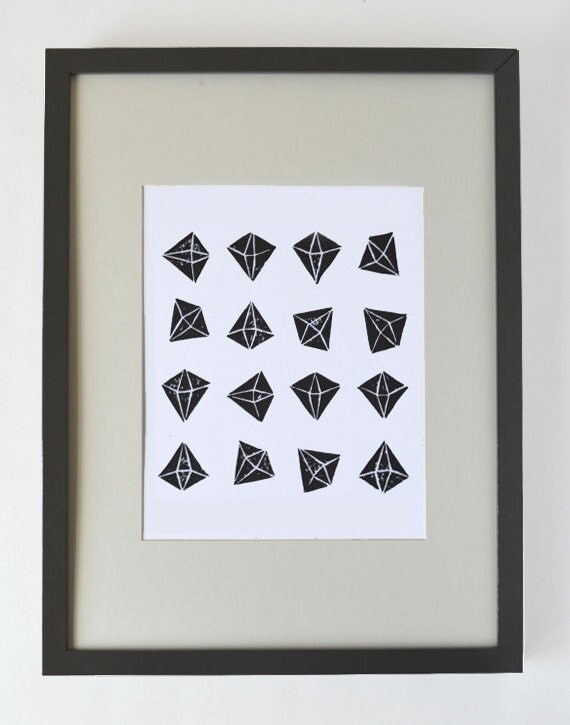 Geometric Diamond Print 8" x 10" Black and White