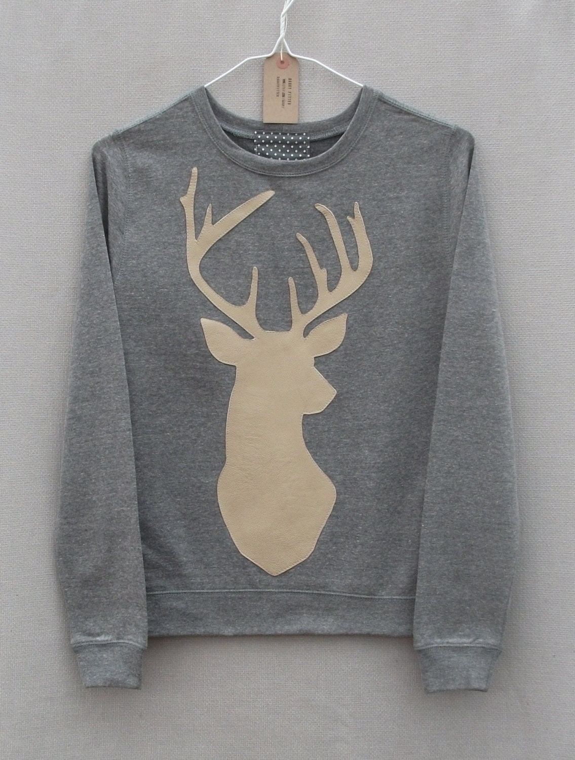 Leather Stag Deer Jumper Women's Grey Heather Lightweight Crew Neck Sweatshirt