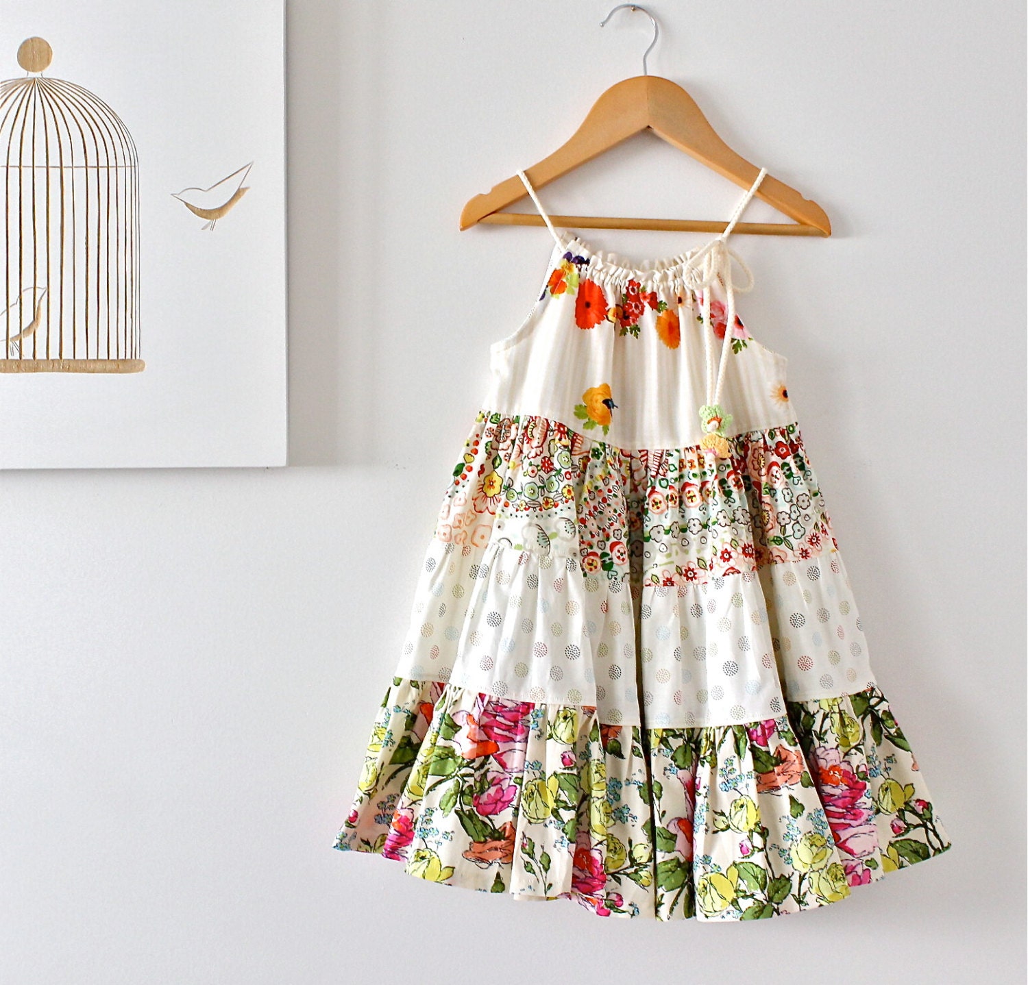 Toddler Girl Gathered Twirl Dress-red orange pink green-baby ruffled boho tunic spring beach photo-Children Clothing by Chasing Mini