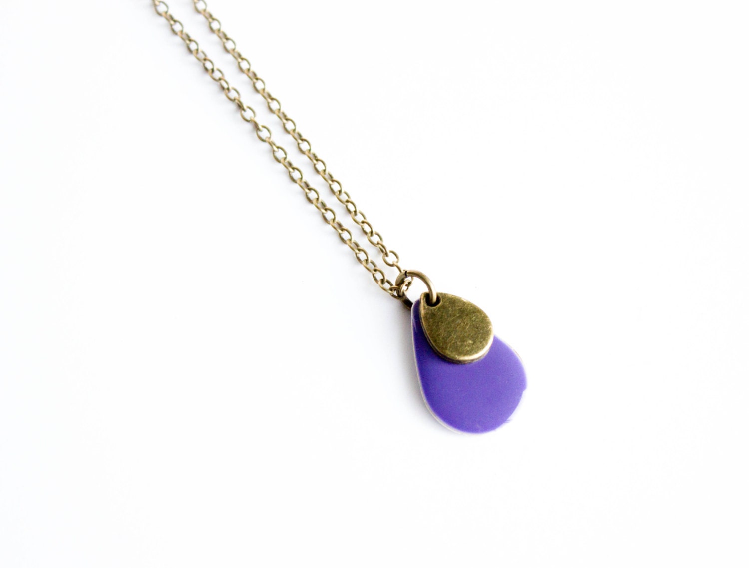 Pendant Necklace: Purple Drop Necklace, Enamel Pendant, Gift, Chain Necklace, Grape