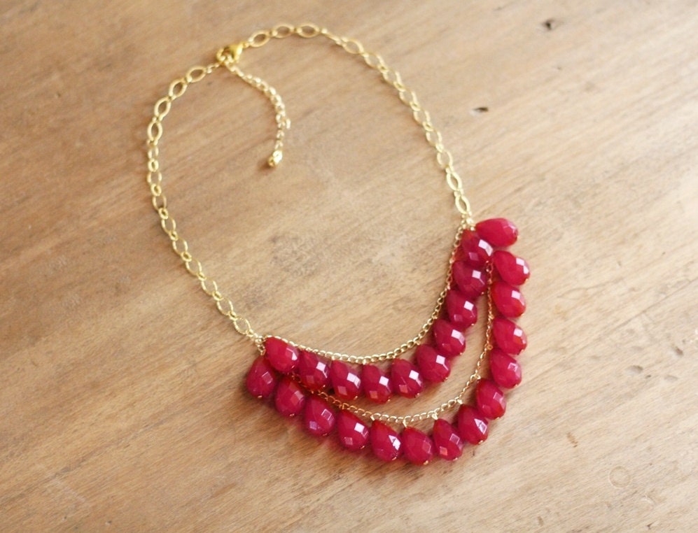 Raspberry Red Teardrop Statement Necklace