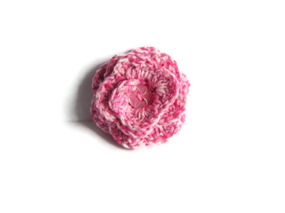 Crochet brooch,  mixed pink rose..