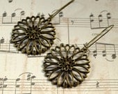 Large Flower Boho Drop Earrings Antique Bronze Cutout Dangles Kidney Ear Wires Round Daisy Bohemian Fashion Jewelry Hippie Free Shipping