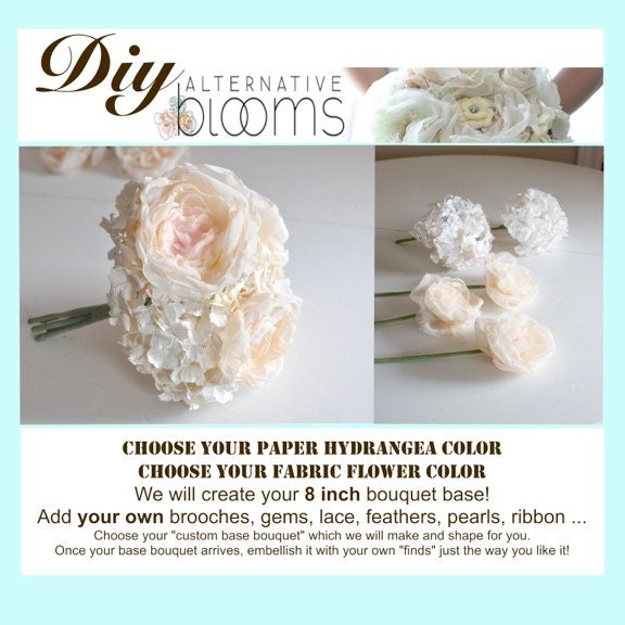 DIY wedding bouquet, add your details to our base of our paper flowers and fabric flowers, Do it yourself, DIY wedding,