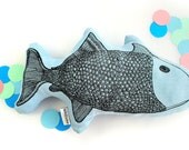 Fish / PILLOW / Screenprint on Blue Canvas Cotton 40cm