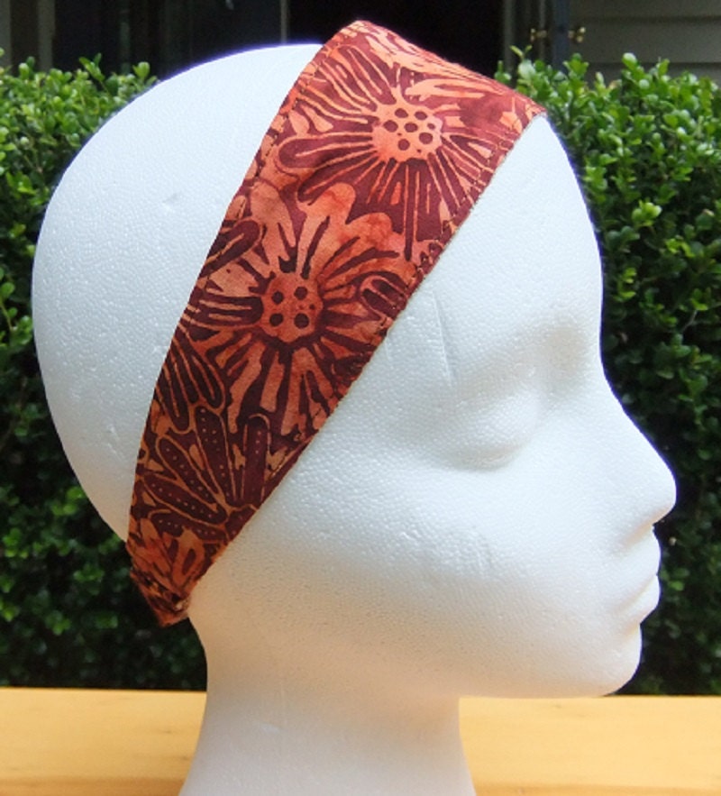 Woman's Reversible Headband, Batik, Rusty Orange, Cotton, Ready to Ship