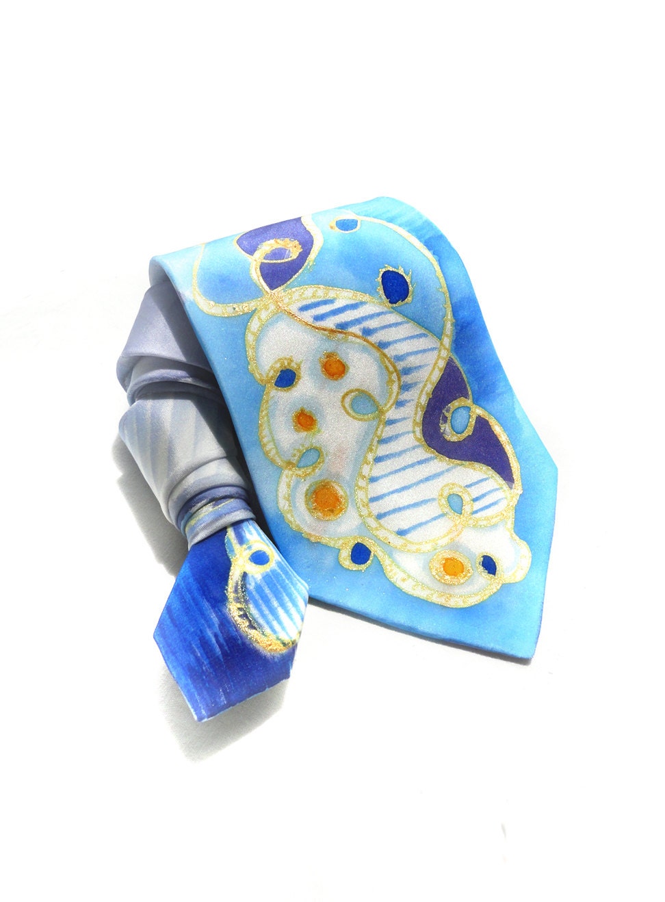Blue NeckTie. Hand Painted Silk Tie. Gift for Him. Handmade Silk Tie. Multicolor Tie. OOAK Silk Tie. SIlk Neck Tie. Ready to Ship.