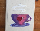 Mothers Day Embroidered journal A5 Cup of Love Embroidered cover, notebook, sketchbook - Ready to Ship