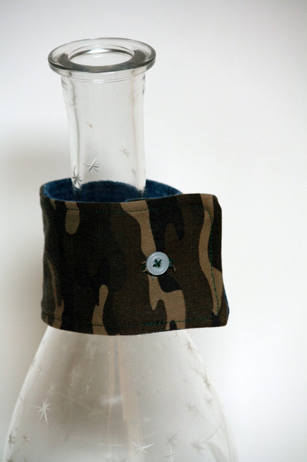 Camo and Denim Wrist Cuff - Unisex  - Bracelet- Upcycle - Free Shipping