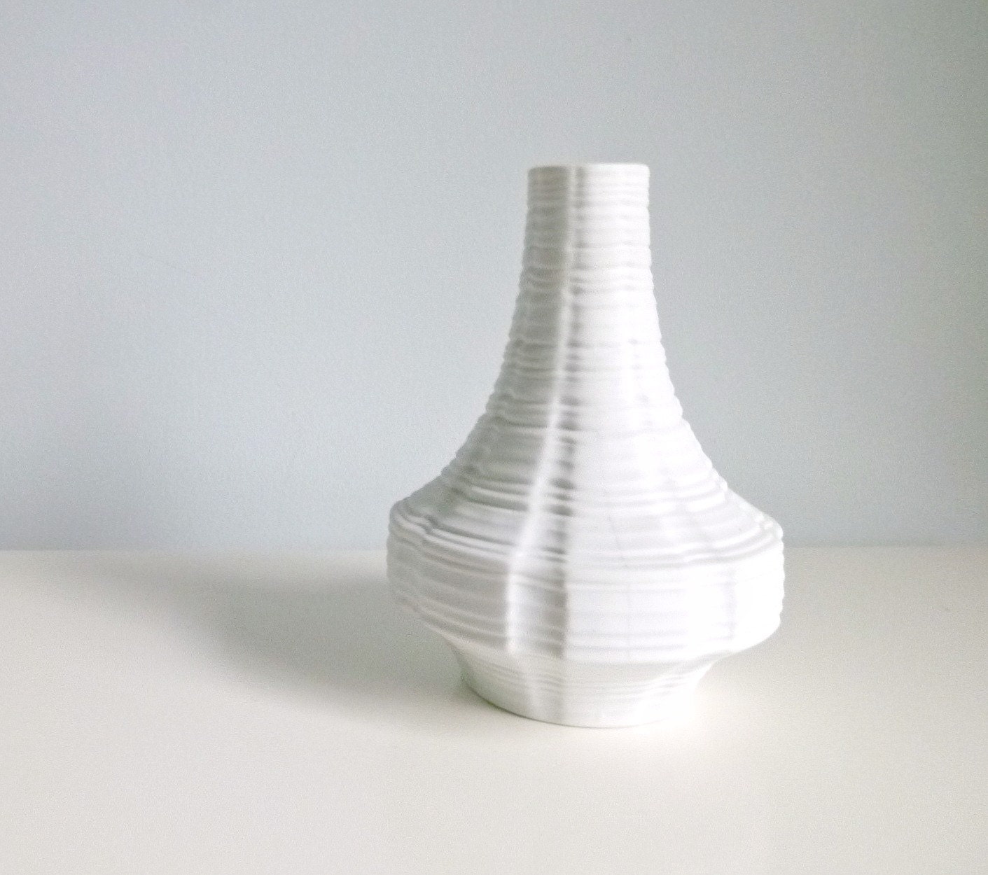 Mid Century Modern Op Art Vase - UFO - White Bisque Porcelain - Heinrich, Germany - Mad Men, 1960's, Home Decor, Winter, Snow, Abstract