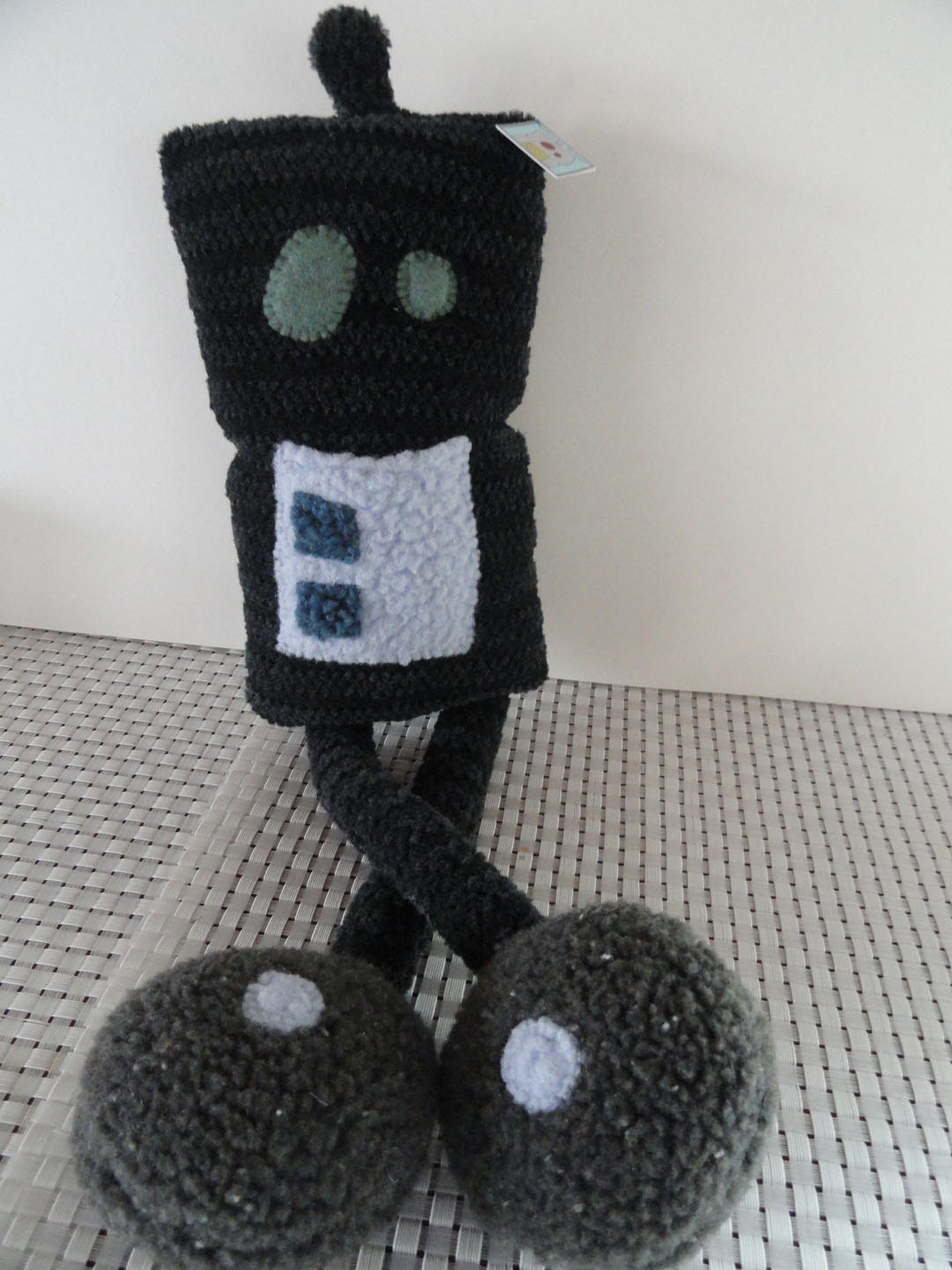 Gray Stripe Robit Robot Plush Handmade Stuffed Friend