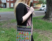 1960s 60s/ Mod Fringe Purse Bag /Plastic Caviar Beads /Candy Polka Dots Geometric Primary Rainbow /Boho Festival