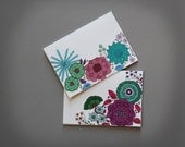 Set of 4 spring garden flower cards . blank notecards . modern stationery . flower card set . stationery set . purple pink green blue .