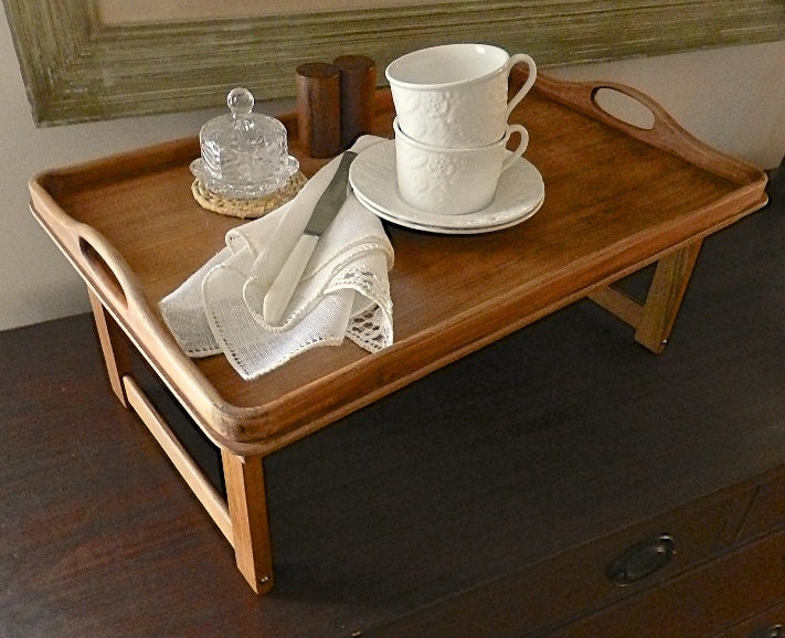 Vintage Teak Wood  Tray.Bed & Breakfast Tray.Cottage Decor.