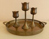 Vintage Brass Candle Stick Set. Tulips.Cottage Decor.